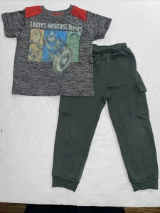 Children Avengers Marvel Gray T Shirt & Greeen SHEIN Jogger Set Size 6 - Picture 1 of 6