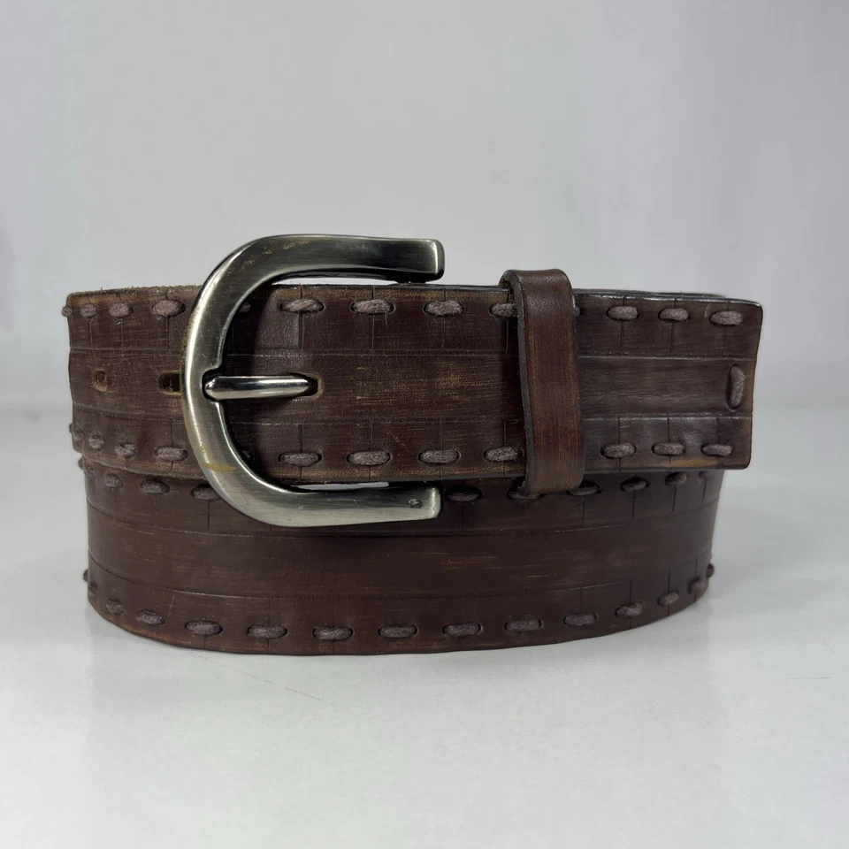 Cinturón ancho de cuero con cordones marrón - talla 35 Foto 1 de 4