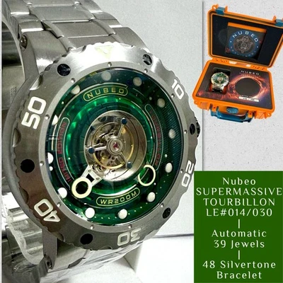 Reloj TOURBILLON SUPERMASIVO 48mm | LE#014/030 | Verde Esmeralda | Plata NUBEO Foto 1 de 4