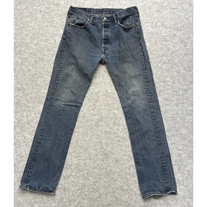 Levi's 501 Men's 34x34 Blue Denim Button Fly Straight Leg Workwear Grunge Jeans - Picture 1 of 13
