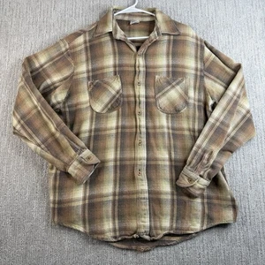 Vintage Big Mac Flannel 70s Men’s Size XL Tall Plaid Brown Beige - Picture 1 of 7