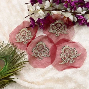 Vintage Maroon American Georgette Appliques – Set of 4 Hand-Embroidered Dabka - Picture 1 of 9