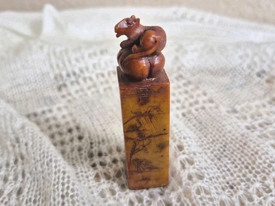 Carimbo de tinta animal pedra-sabão chinês raro imagem gravada esculpida marrom - Imagem 1 de 4