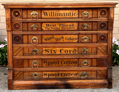 Antiguo gabinete de carrete Willimantic (búho) raro de 6 cajones - alrededor de principios de 1900 Foto 1 de 4