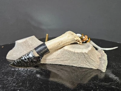 Kenny Hull Artist EXTRA SMALL MINI Knife Black Obsidian 4 inches flint knapped - Image 1 of 4