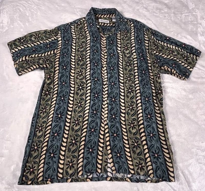 Pierre Cardin Rayon Hawaiian Shirt Green Blue Flowers Button Up Size M - Image 1 of 4