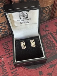 Charles Rennie Mackintosh Inspired Diamond Stud cuff Earrings 9ct Yellow Gold - Picture 1 of 4