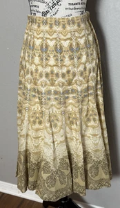 Elie Tahari Rochelle Skirt Womens 4 Beige Multi Cotton Lined Petticoat Midi Boho - Picture 1 of 8