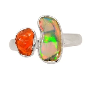 Natural Ethiopian Opal Rough & Mexican Opal Rough 925 Silver Ring s.8.5 CR72336 - Picture 1 of 1