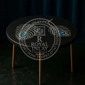 21" Luxury Handmade Black Marble Coffee Table with Mother of Pearl Peacock Inlay - Picture 1 of 9
