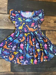 Navy Dinosaur Prints Twirly Girl Dress - Picture 1 of 1