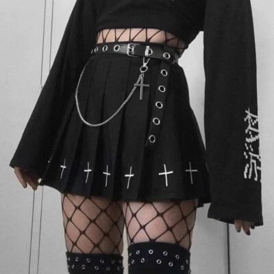 Gothic Skirt Goth High Waist Mini Black Skirt Streetwear Cross Print Skirt - Image 1 of 2