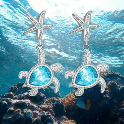 Fashion Cute Starfish Blue Turtle Stud Earrings For Women Girls Birthday Gift - Image 1 of 4