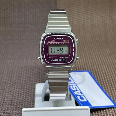 Casio LA670WA-4D Classic Vintage Stainless Steel Digital Maroon Dial Women Watch - Image 1 of 4