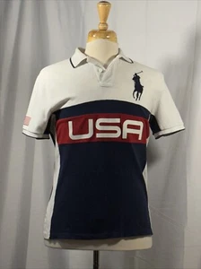 Rare POLO RALPH LAUREN Big Pony USA Color Block Polo Shirt Custom Slim Fit Med - Picture 1 of 9