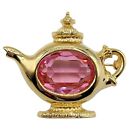 1928 Jewelry Co. Gold Tone Pink Rhinestone Genie Lamp Tea Pot Brooch
