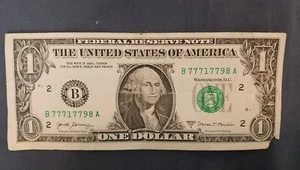 $1 2017A Five Of A Kind 7's Fancy Serial Number B77717798A - Picture 1 of 3