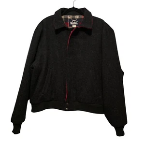 Vtg Woolrich Mens Jacket LG Gray Wool Bomber Barn 70s Workwear USA Blanket Lined - Picture 1 of 16