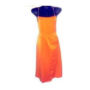 NWT House of Harlow Orange Satin Faux wrap midi with Chain details size Medium - Picture 1 of 9