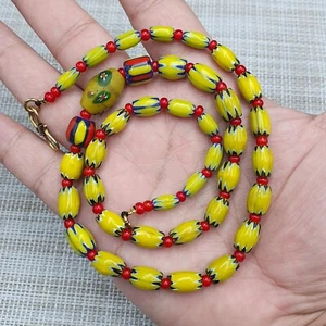 Beautiful Vintage Venetian Style Chevron and WhiteHeart Glass Beaded Necklace - Picture 1 of 21