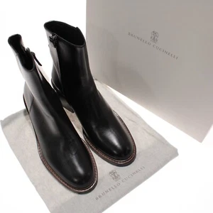 Brunello Cucinelli NWD Heeled Zip-Up Ankle Boots Size 40 US 10 in Black Leather - Picture 1 of 14