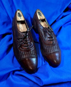 vtg. Mezlam Vero Cuoio Italien Herren Leder Gewebt Gewebt Elegant Schuhe 11 - Bild 1 von 5
