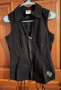Harley Davidson Motorcyles Black cotton denim jean Zip vest, S - Picture 1 of 6