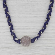 New Nina Wynn Cordelia Necklace White Druzy Pendant Woven Purple Leather