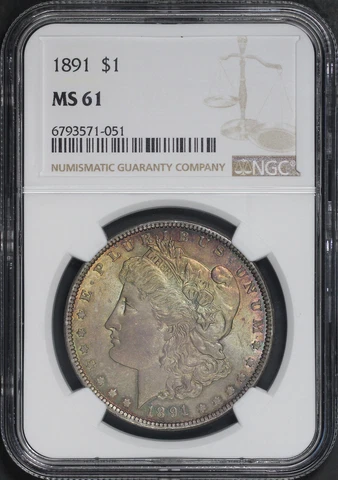 1891 Morgan Dollar NGC MS-61 Dark Pastel Toning! Cover