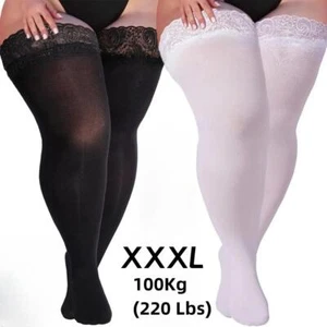 Women Plus Size Sexy Fun Lace Thigh High Stockings Silicone Non Slip Silk Socks - Picture 1 of 19