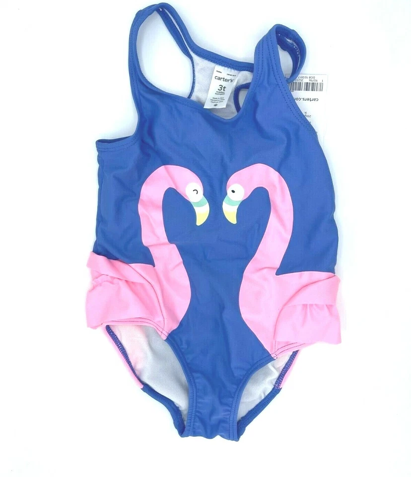 Carters Toddler Girl Flamingo Print Side Ruffles Multi One Piece Size 3T 00843 - Image 1 of 2