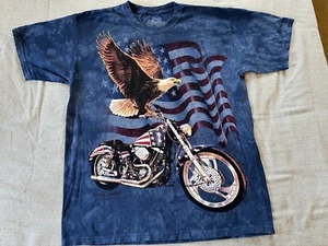 Vintage Y2K The Mountain American Eagle Motorcycle T Shirt Size M Blue Tye Dye - Picture 1 of 13