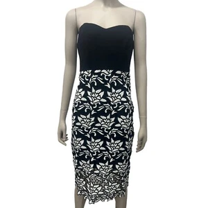 Joa Women Strapless Lace Midi Dress Black White NWT Size S Sheath Party Cocktail - Bild 1 von 10