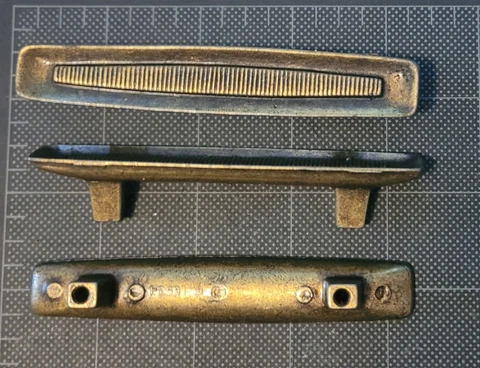 Vintage Brass Plated 4 inch Handles, Salvage, Drawer Pulls, Petina Cover