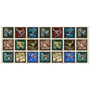 Soccer Sport Players Fabric Just For Kicks Soccer Scenes Cotton QT 18"X44" Panel - Picture 1 of 1