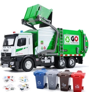 Friction Powered Garbage Truck Toy Set,Dumpster,Trash Bins & Learning Cards-NEW! - Picture 1 of 4