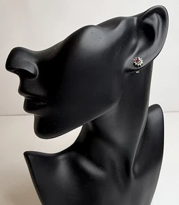 Vtg Pair 10K GOLD & RUBY Red Oval Cluster Gem Stud Earrings with Backs Jewelry - Picture 1 of 16