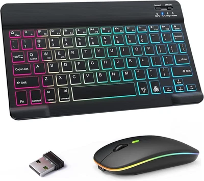 Bluetooth Keyboard and Mouse Combo for iPad with 7-Color Black - Image 1 of 4