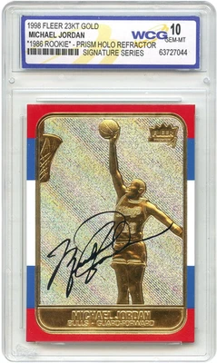 Michael Jordan Fleer '86 Rookie Overstamp Signature Series 23KT Gold Card P 1998 Foto 1 de 4