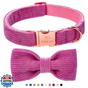 Babole Pet Purple Dog Collars for Medium Dog,Cute Corduroy Dog Collar with Bo - Picture 1 of 5