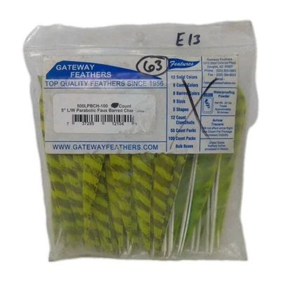63 Count Gateway Feathers 5" Left Wing: Parabolic Faux Barred Chartreuse Green - Image 1 of 2