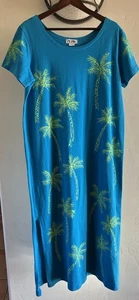 Vestido de Algodón M.Mac Palmeras Azul Aqua Hasta el Tobillo Talla Mediana Playa Hawaiana - Imagen 1 de 6