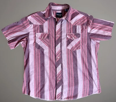 Camisa a Presión Wrangler Western Pearl XL Manga Corta Rosa Púrpura Rayas Vaquero Foto 1 de 4
