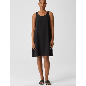 Eileen Fisher Black Silk Georgette Crepe Scoop Neck Sleeveless Dress Size Medium - Picture 1 of 12