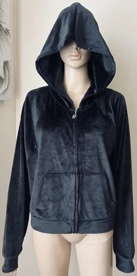 NWOT VICTORIA SECRET On Point VELVET Crop HOODIE Full Zip Long Sleeve Black sz L - Image 1 of 4