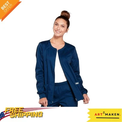 Elegante chaqueta de enfermería para mujer - sarga cepillada suave, tres bolsillos, cremallera frontal Foto 1 de 4