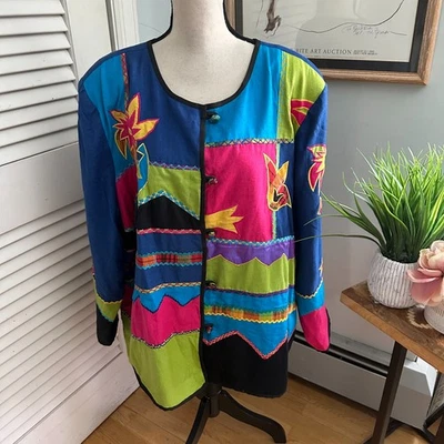 Chaqueta INDIGO MOON Mujer 3X Colorida Bordada Artística Bohemia Informal Foto 1 de 4