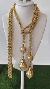 Vtg.Kenneth Jay Lane KJL Opulent Gold Filigree Lariat Tassel Necklace Mint 52” - Picture 1 of 6