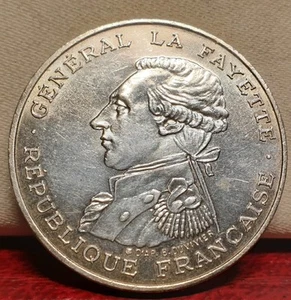 Moneda Lafayette 1987 plata 100 francos París francés como nueva 31 mm - Imagen 1 de 2