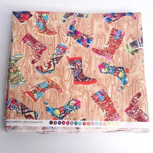 Gumboot Fabric Brown Australian Gumboots Multicoloured Print Nutex 2.4 Metres - Picture 1 of 7